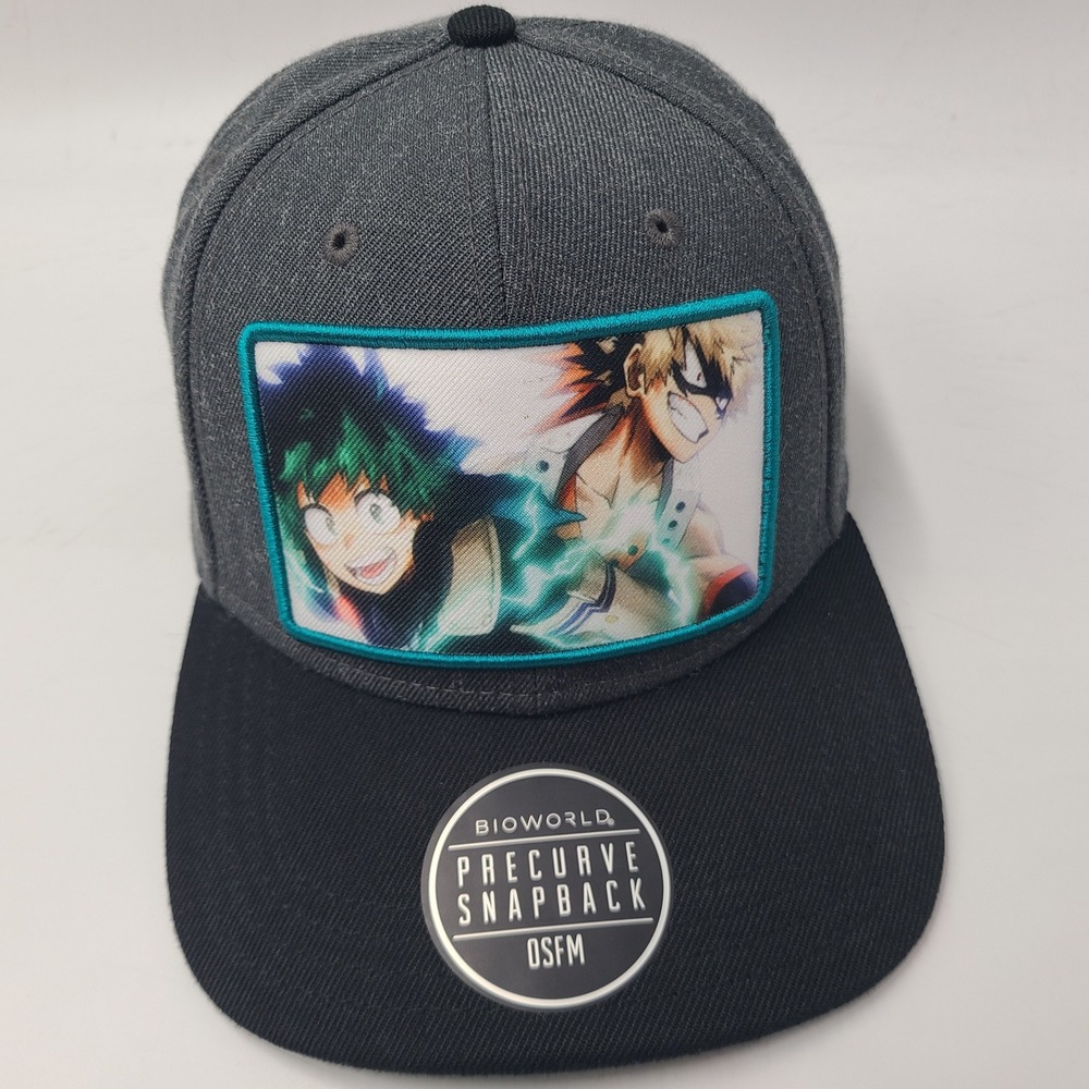 My Hero Academia Hat Snapback Bioworld Gray Black Deku Bakugo Anime Manga Men